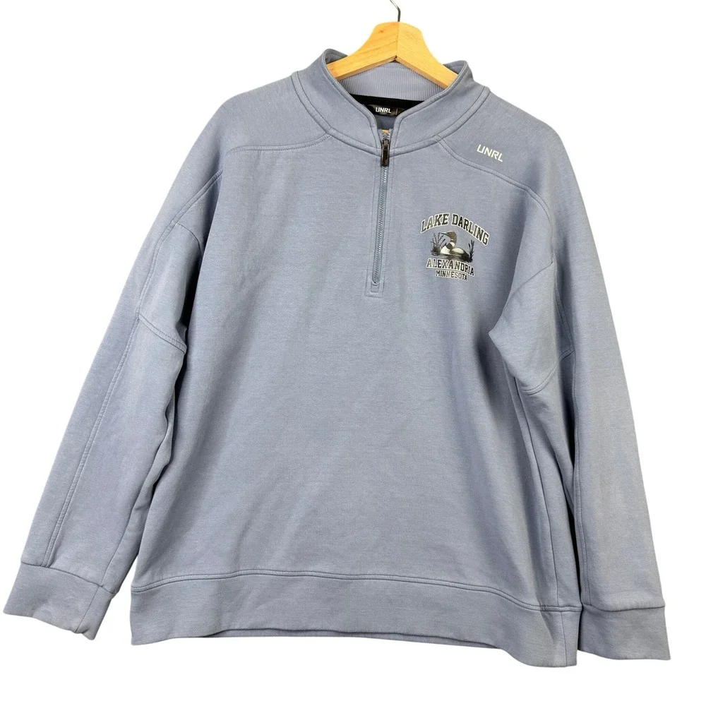 UNRL Lake Darling Alexandria Minnesota Quarter Zip Pullover Blue Mens Medium